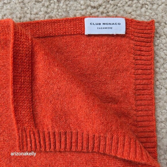NWOT Club Monaco Cashmere Knit Scarf Orange Pumpkin - Picture 2 of 13